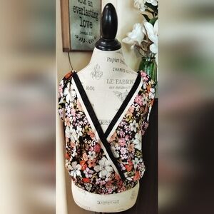 Joie Colorful Floral Wrap Blouse Sleeveless